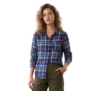 ABERCROMBIE & FITCH Blue Plaid Flannel Shirt Med Large | Y2K Preppy Coastal Boho